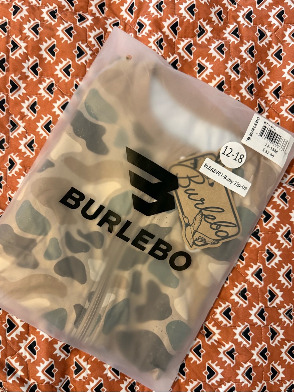 Burlebo camo onesie 12-18 months nwt